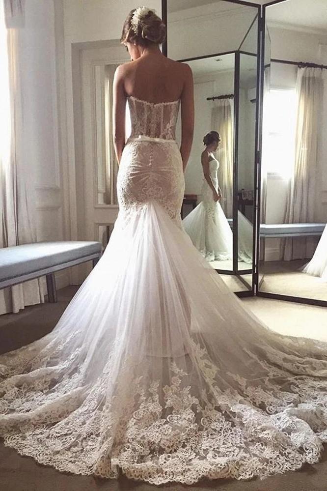 sweetheart mermaid tulle wedding dresses lace appliques bridal gown dtw428