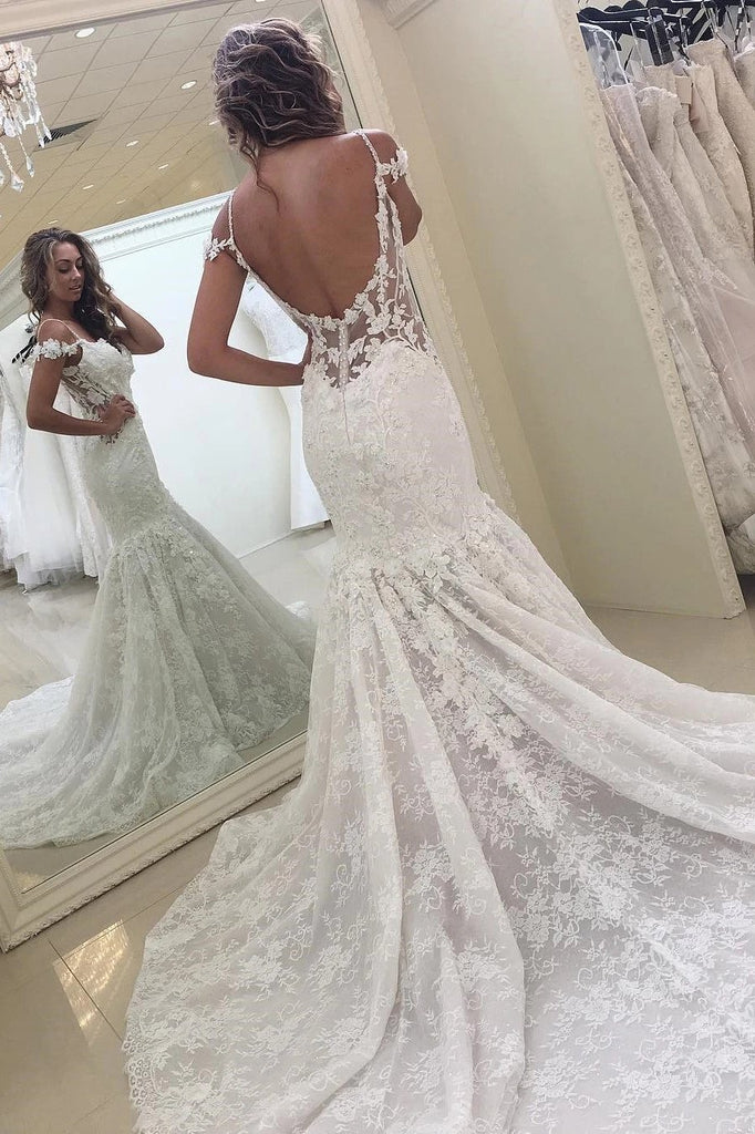 Lace Appliques Backless Wedding Dresses Sleeveless Mermaid Bridal Gown DTP420 DressTok.co.uk Lace Appliques Backless Wedding Dresses Sleeveless Mermaid Bridal Gown DTP420 DressTok.co.uk