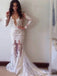 sexy v neck lace appliques wedding dresses long sleeve mermaid gown dtp419