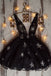 stars homecoming dress sweet black v-neck tulle short prom dress dth138