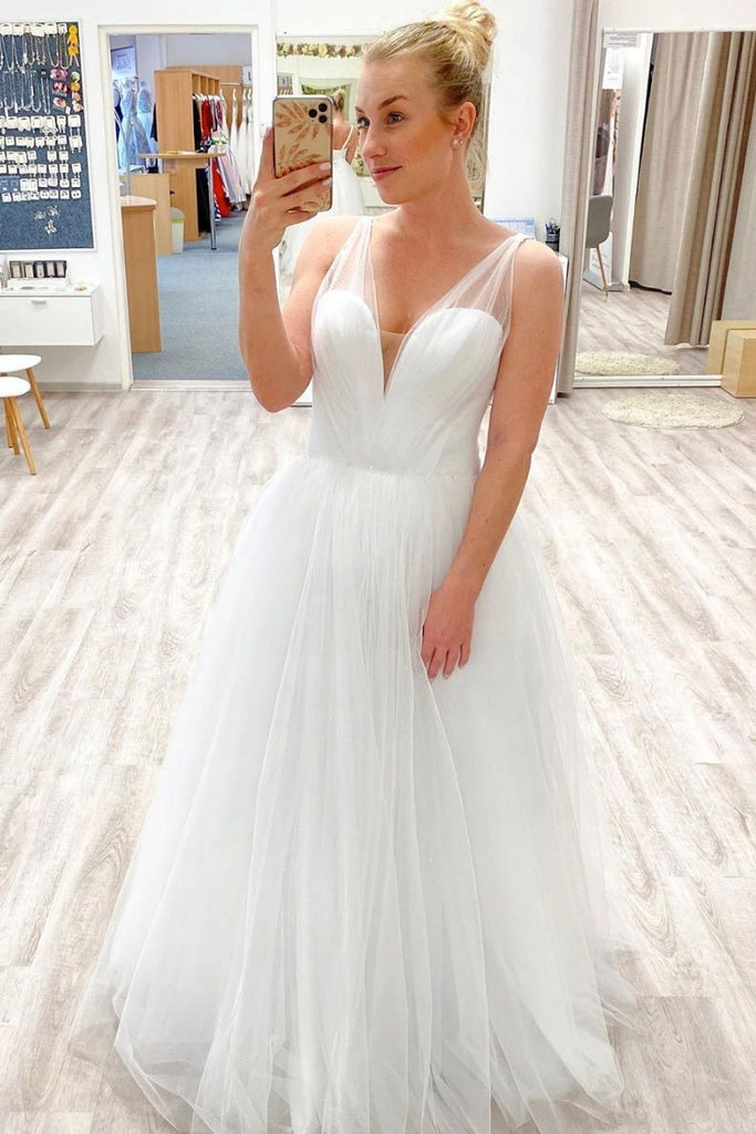 a-line floor length bridal gown white simple plus size wedding dress dtw91