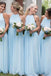 cheap chiffon high neck light sky blue simple long bridesmaid dresses dtb242