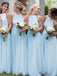 Chiffon High Neck Light Sky Blue Simple Long Bridesmaid Dresses