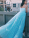 Charming A Line Spaghetti Straps Tulle Starry Night Long Prom Dresses