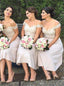 Off-Shoulder Tea-Length Satin Bridesmaid Dresses with Appliques