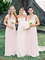 Cap Sleeves V-neck Chiffon Long Pearl Pink Bridesmaid Dresses