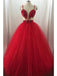 Spaghetti Straps Tulle Burgundy Long Prom Dresses With Applique Beading