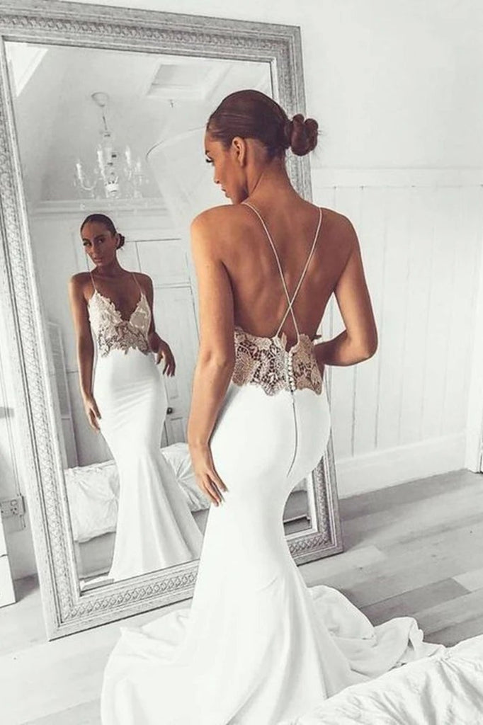 mermaid evening dresses spaghetti straps backless wedding dress dtp406