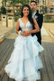 A-line/Princess Sweet 16 Dresses, Sky Blue Ruffles Long Prom Dresses