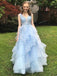 A-line/Princess Sweet 16 Dresses, Sky Blue Ruffles Long Prom Dresses