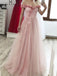 A-line 3D Appliqu¨¦ Off Shoulder Tulle Glitter Long Prom Dresses