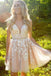 Chic A-line Tulle Applique Short Prom Dress V-back Homecoming Party Dress