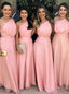 Simple One-Shoulder Pink Chiffon Long Bridesmaid Dresses