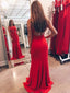 Sexy Sheath Red Open Back Long Prom Dresses Evening Gown