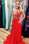 Red Chiffon Long Prom Dresses Embroidered Evening Party Dress