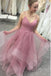 glitter straps ruffled pink long prom dresses backless formal gown dtp1073