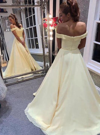 Elegant Off Shoulder A-Line Yellow Long Simple Prom Dress