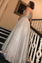 Glitter Silver Long Prom Dresses A-line V Neck Sequins Formal Dress