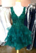 princess lace appliques dark green homecoming dress with flounced dth73