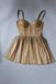 Sparkly Spaghetti Straps Gold Tulle Short Homecoming Dress With Beading