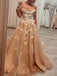 Off Shoulder Tulle Long Prom Evening Dresses 3D Flowers Appliques