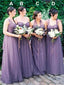 A-line Sleeveless Tulle Long Convertible Lilac Bridesmaid Dresses