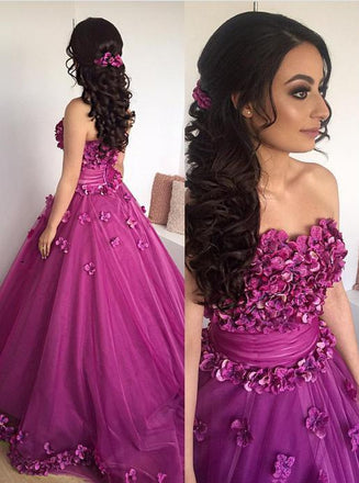 Sweetheart Prom Dresses Long Ball Gown 3D Appliques Quinceanera Gown