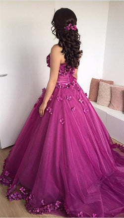 sweetheart prom dresses long ball gown 3d appliques quinceanera gown dtp1011