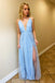 split evening gown sky blue floor length prom dress with pearls dtp150