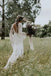 V Neck Lace Beach Wedding Dresses, Long Sleeve Backless Bridal Dresses