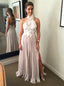 Long Halter Backless Prom Dresses with Appliques, Sexy Evening Party Gown