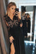 long sleeve lace black long prom dresses a-line evening gown with split dtp1079