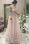 Off-The-Shoulder Pearl Pink Tulle Prom Dress With Appliques Beading