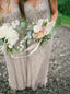 Sheath Spaghetti Straps Tulle Grey Bridesmaid Dress with Sequins