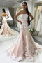 Strapless Bridal Gown Lace Appliques Mermaid Wedding Dresses