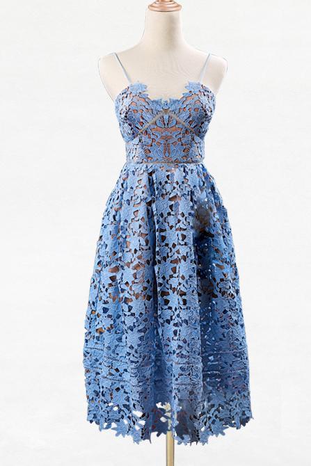 lace blue homecoming dresses spaghetti-straps lace short prom dress dth301