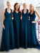 hand-make flowers halter tulle long teal bridesmaid dresses dtb208
