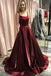 straps long formal gown a-line burgundy prom dress with pockets dtp1049
