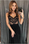 A Line V Neck Black Lace Prom Dresses, Black Evening Dresses