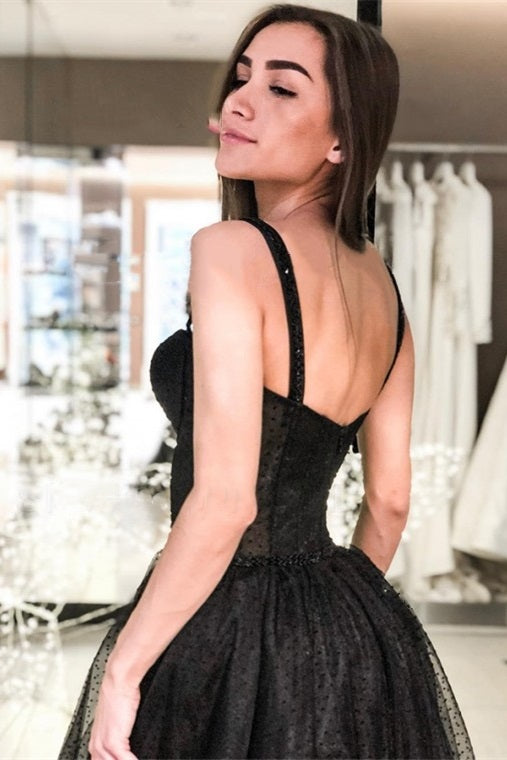 Straps Black Tea Length Tulle Prom Gown Short Homecoming Dresses