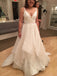 Deep V-Neck Stripes Plus Size Wedding Dresses Organza Backless Bridal Gown