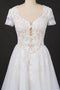 A-line Short Sleeves Lace Appliques Wedding Dress Keyhole Back Bridal Gown