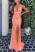Sequined Backless Spaghetti-straps V Neck Mermaid Long Prom Dresses