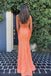 Sequined Backless Spaghetti-straps V Neck Mermaid Long Prom Dresses