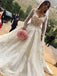 v-neck long sleeves ball gown wedding dress with appliques dtw378