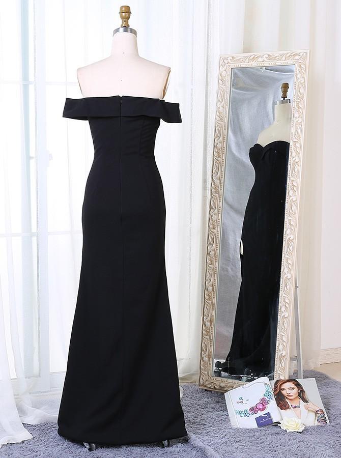 Off Shoulder Sheath Split Black Long Prom Dress, Sexy Black Evening Gown