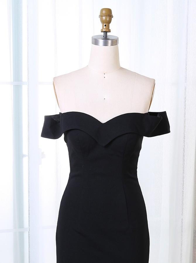 Off Shoulder Sheath Split Black Long Prom Dress, Sexy Black Evening Gown