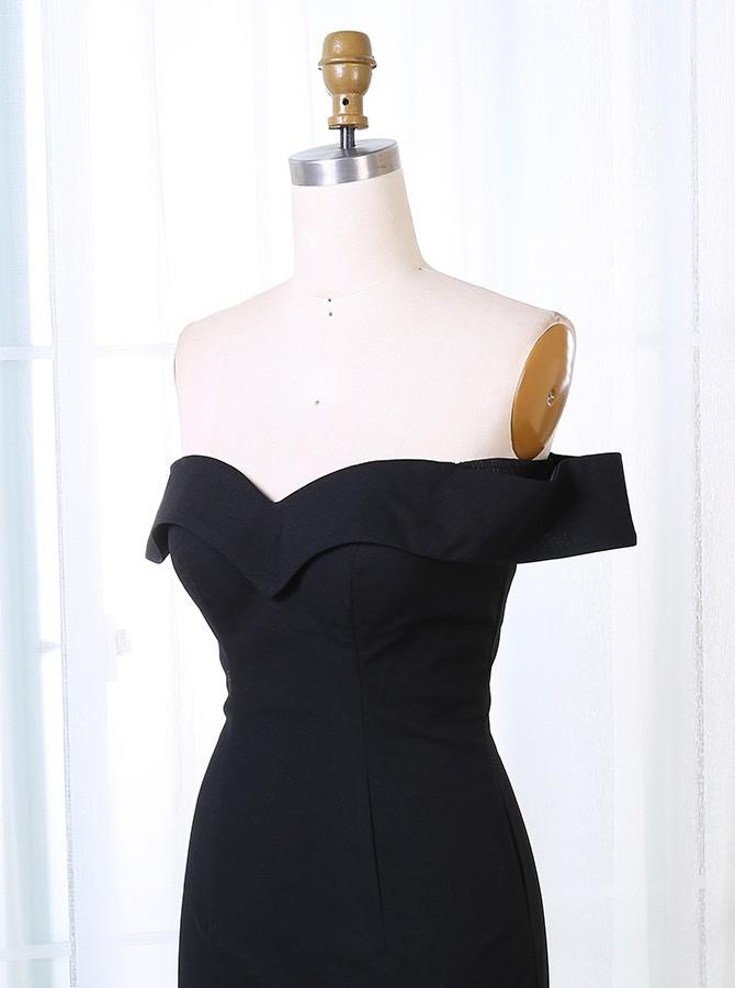 Off Shoulder Sheath Split Black Long Prom Dress, Sexy Black Evening Gown