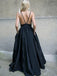 Simple A-Line Spaghetti Straps Taffeta Backless Prom Dress with Pockets