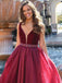 elegant a-line v-neck beading waist chiffon long burgundy prom dress dtp321